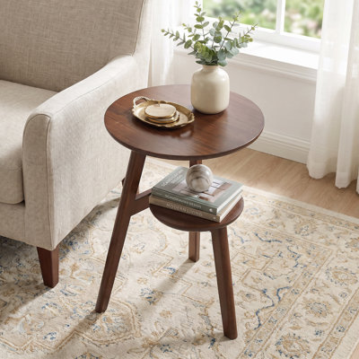 Table d'appoint de 60 cm (23,6 po) en bois massif avec tablette de rangement inférieure