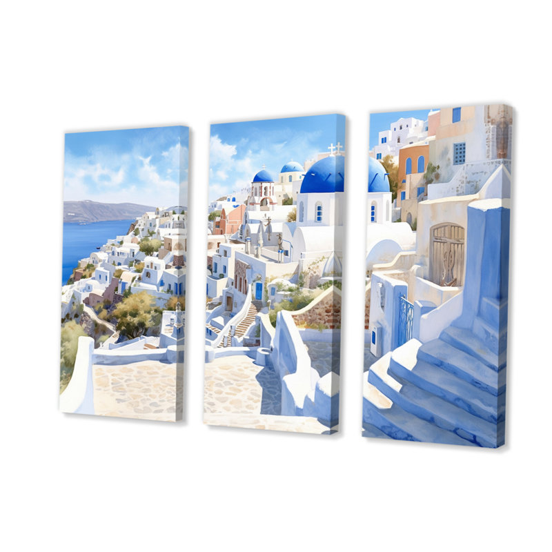 Greek Santorini Odyssey II - Greece Wall Art Living Room Set, H 32 po x l 48 po x P 1 po
