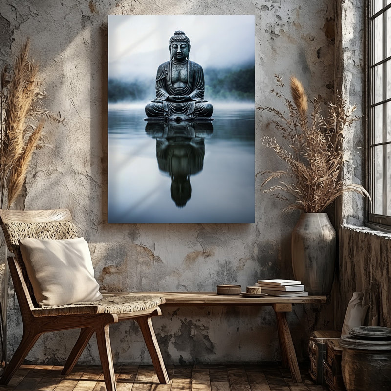 Toile, une statue sereine et majestueuse de Bouddha se trouve dans un art mural tranquille, H 30 po x l 30 po