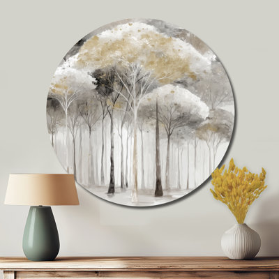 Autumn Forest Birch Trees In Canada - Floral Round Metal Wall Decor