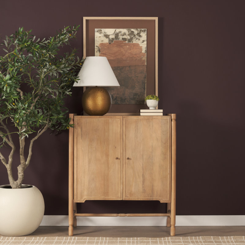 Bantam Light Brown Wood 2 Door Bar Cabinet, Light Brown
