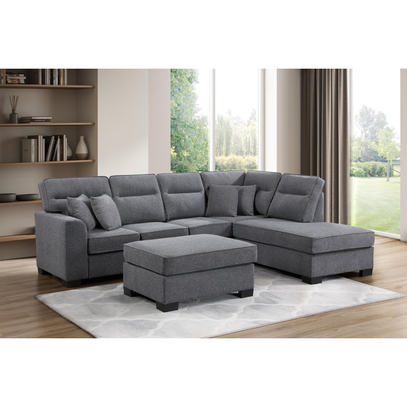 Canapé modulaire en L avec méridienne et repose-pieds, canapé d'angle moderne en tissu avec méridienne réversible pour le salon