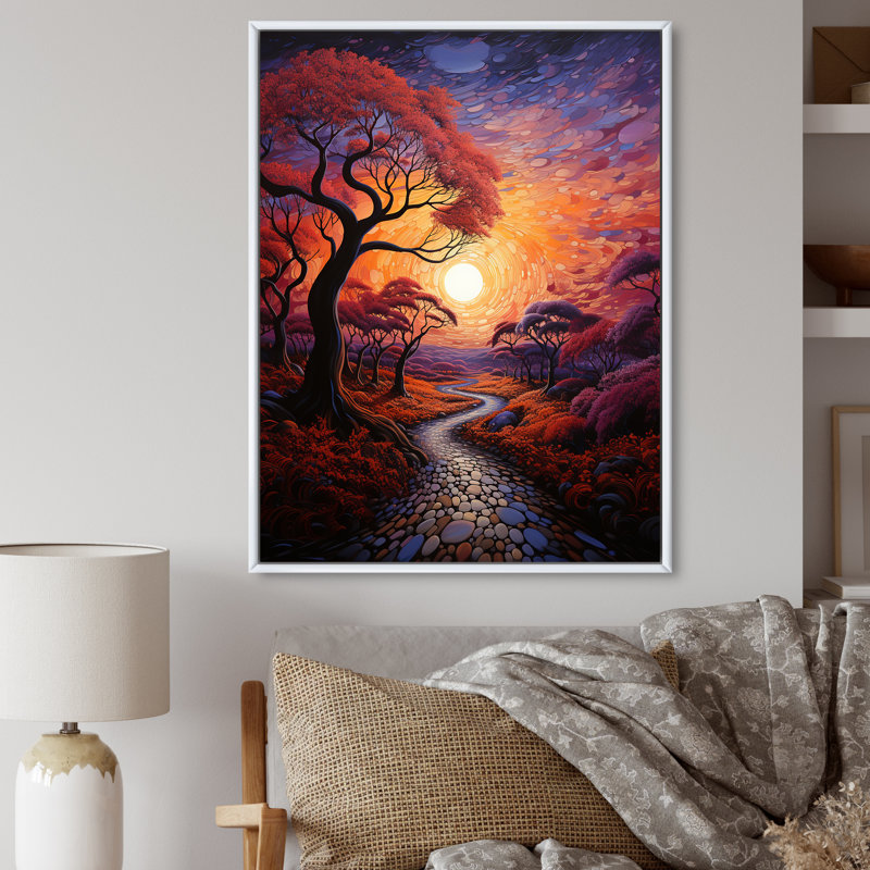 Dakyra Sunset Sunset Reverie Pointillism I - impression, Cadre flottant blanc, H 44 po x l 34 po x P 1,5 po
