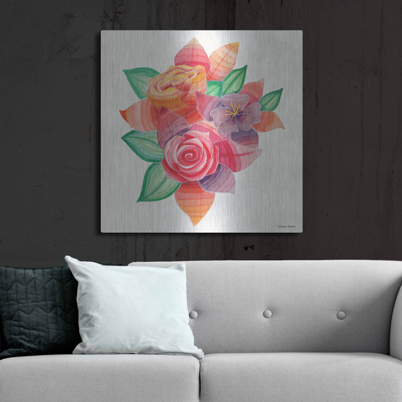 «Stiped Vibrant Florals» par Rachel Nieman, H 36 po x l 36 po
