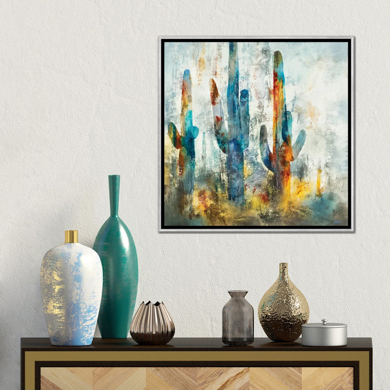 «Saguaro Forest» encadré par Scott Brems, Toile argentée avec cadre flottant, H 18 po x l 18 po x P 1,5 po, Non