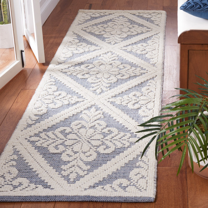 Vermont Hand Woven Wool Damask Rug, Runner 2'3" x 8'