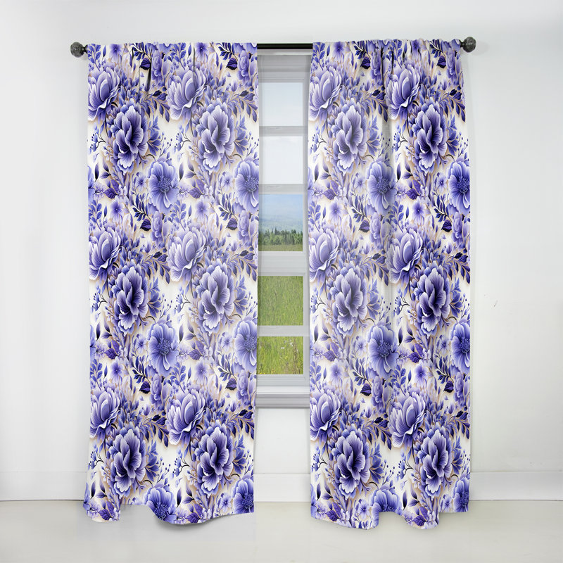 White And Purple Lavender Persian Paisleys I - Floral Curtain - Room Darkening Curtain - 1 Panels, 52" W x 84" L