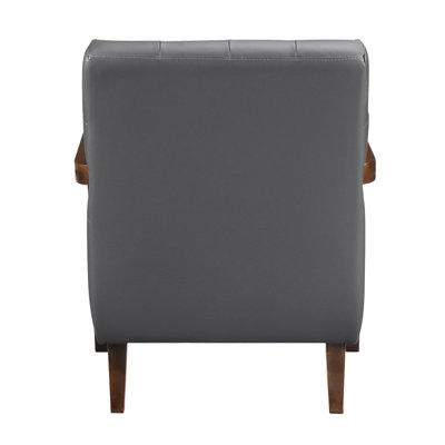 Contemporary Dark Gray Leather Accent Chair With High Foam And Walnut Finish Wood Parts In 100% Leather, Plywood Frame, Seat, Back, Armrest