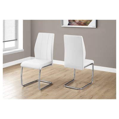Ensemble de 2 chaises de salle à manger rembourrées modernes avec base chromée en forme de U, chaises d'appoint en similicuir blanc pour la cuisine et la salle à manger