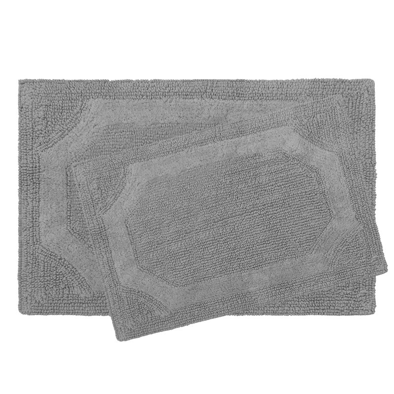 Laura Ashley Tablet Reversible Cotton Bath Rug, Charcoal, Set of 2