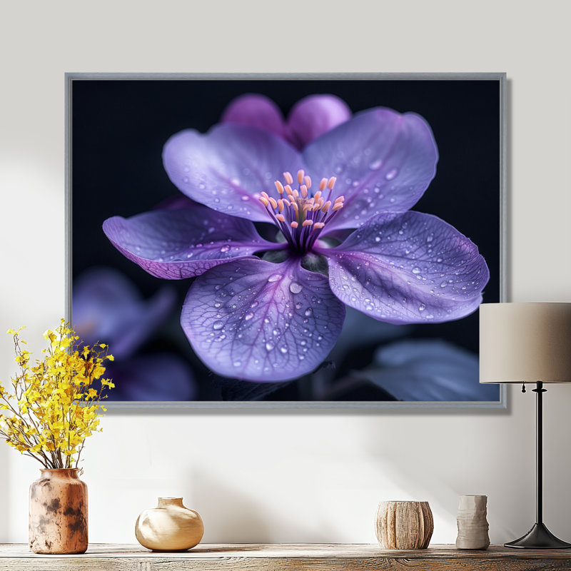 Mauve noir Moody Majesty, fleur de pommier, H 12 po x l 20 po, Encadrement argenté