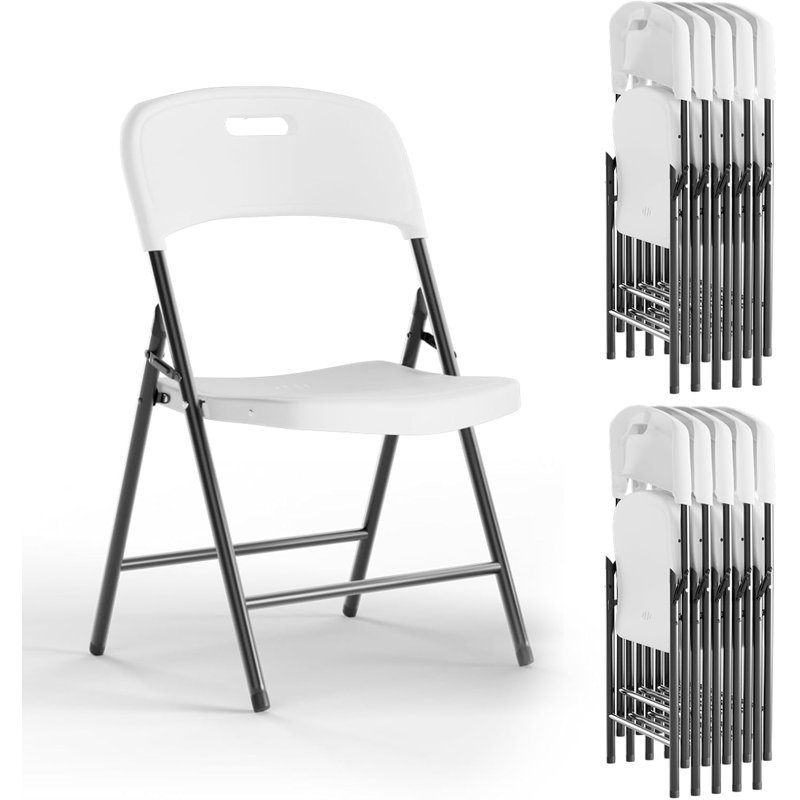 Chaises pliantes, capacité de 600 lb, chaises pliantes robustes en plastique empilables pour l'intérieur et l'extérieur (blanc, paquet de 10)