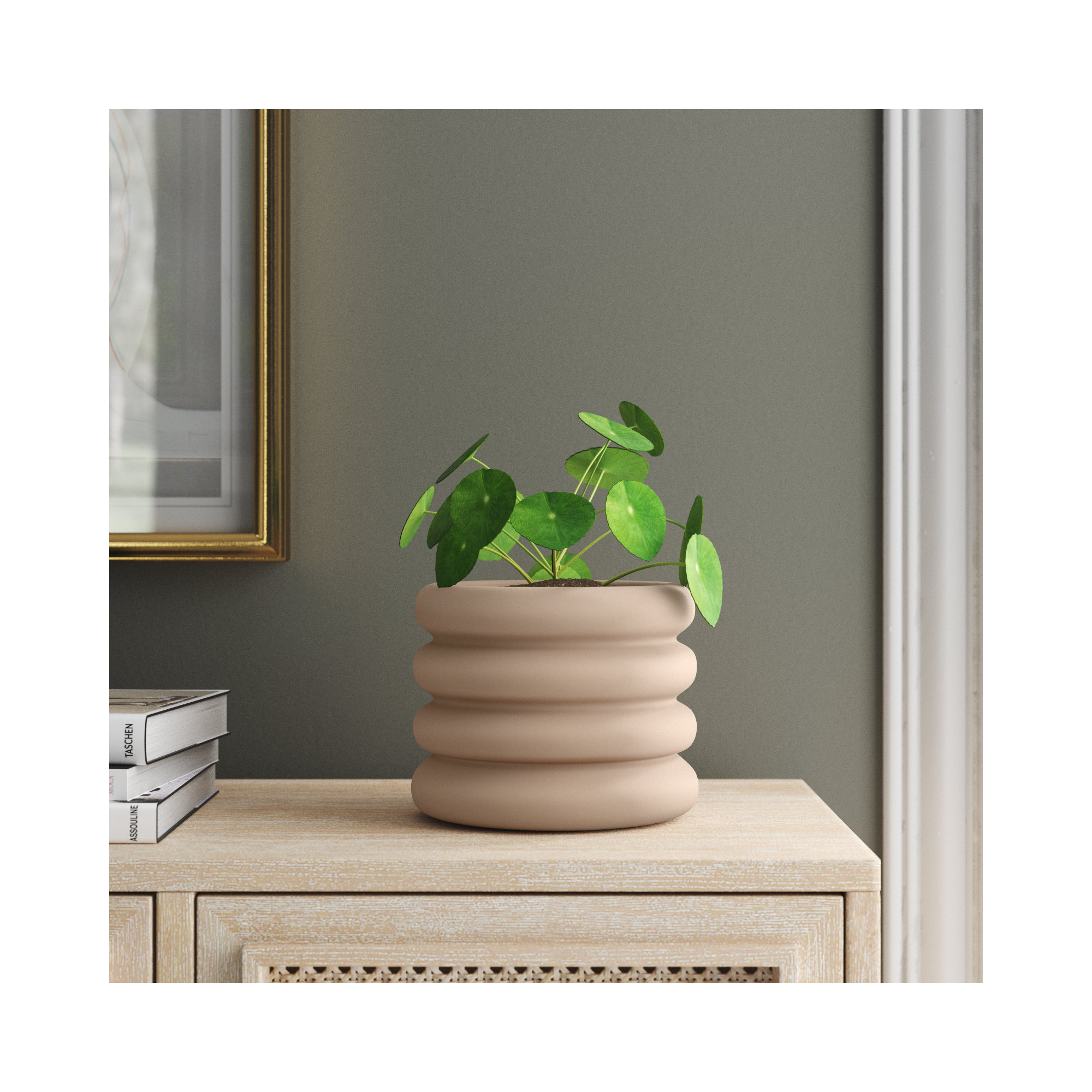 Handmade Ceramic Pot Planter, Beige, 5" H x 5.3" W x 5.3" D