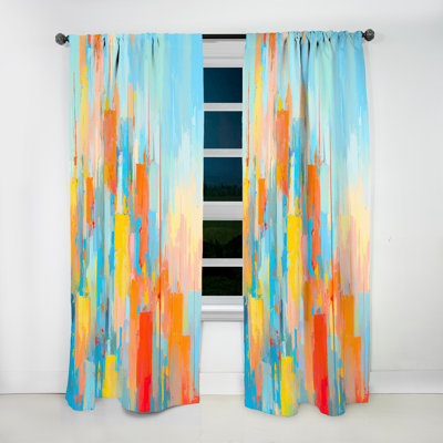 Contemporary Blue Green Red Orange Yellow Purple - Painting Velvet Curtain - 1 Panel