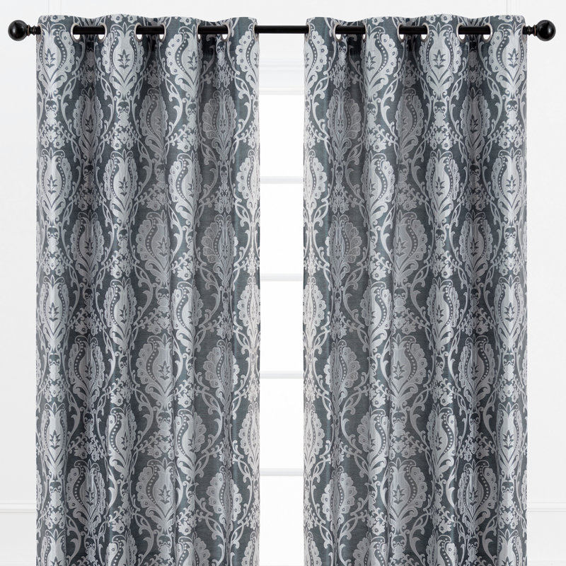 Rideau obscurcissant à œillets de style damassé d'Ivanbrook, L 52 po x L 108 po, Bleu