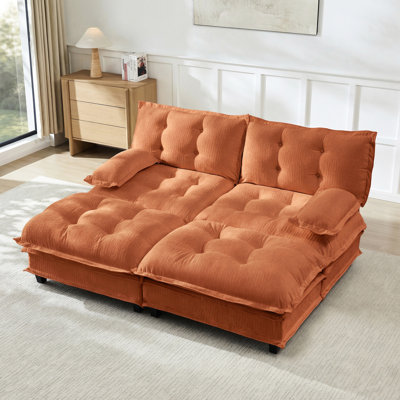 Canapé modulaire 77 po en chenille orange de 77 po avec canapé-lit modulaire pour la détente dans la chambre à coucher, coussins moelleux, configuration réglable, support en mousse haute densité, structure en bois massif et métal