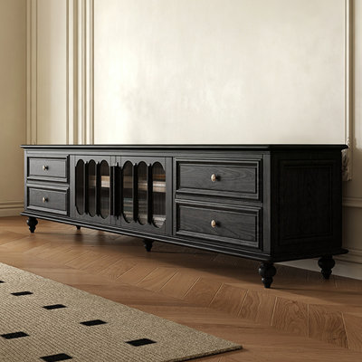 Meuble télé rétro en bois massif noir