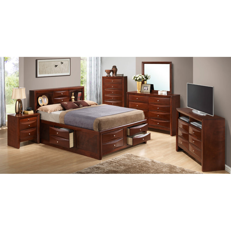 Champetre Bookcase Storage Bed, King, Cherry