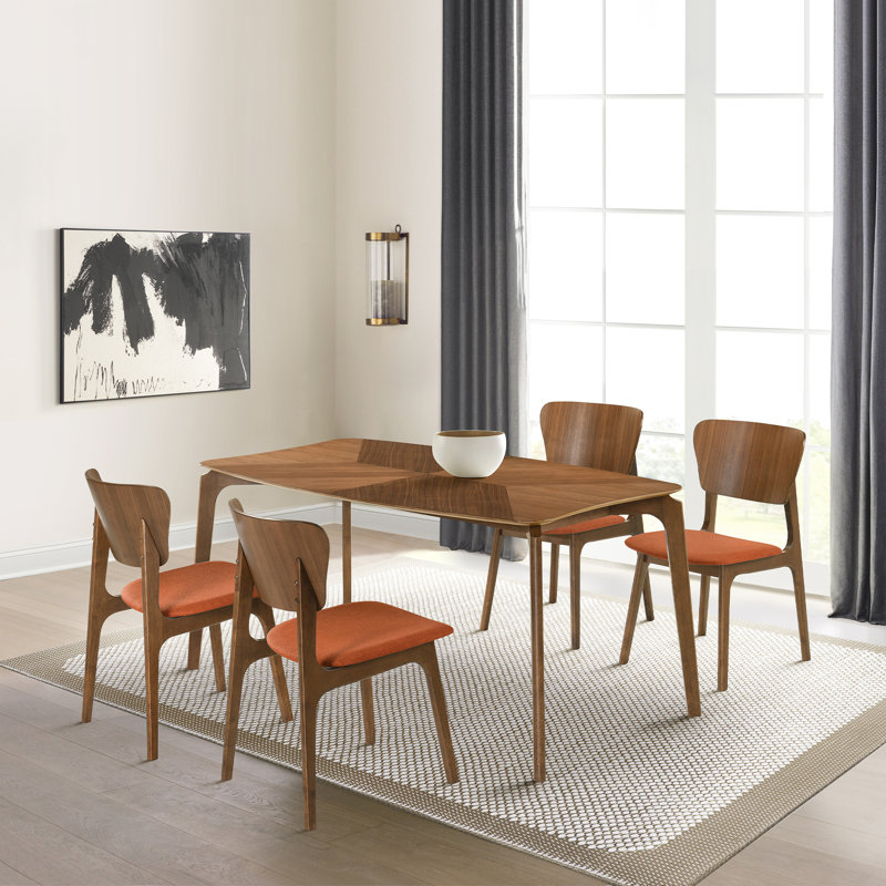 Jennelle Open Back Dining Chairs in Rubberwood and Fabric, 4, Gray, Brown
