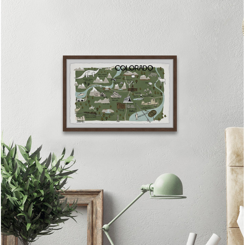 Colorado Map Destination II - Cadre photo, reproduction d'art sur papier, H 16 po x l 24 po x P 1,5 po