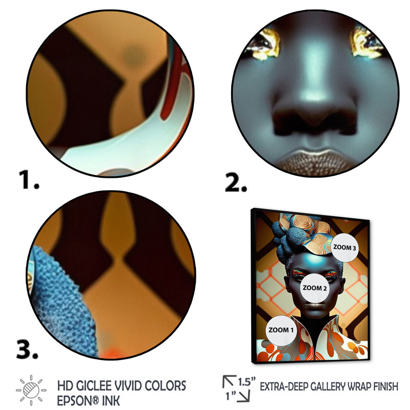 «Avant-Garde Elegant African Woman IV», reproduction sur toile, H 44 po x l 34 po x P 1,5 po, Cadre flottant noir