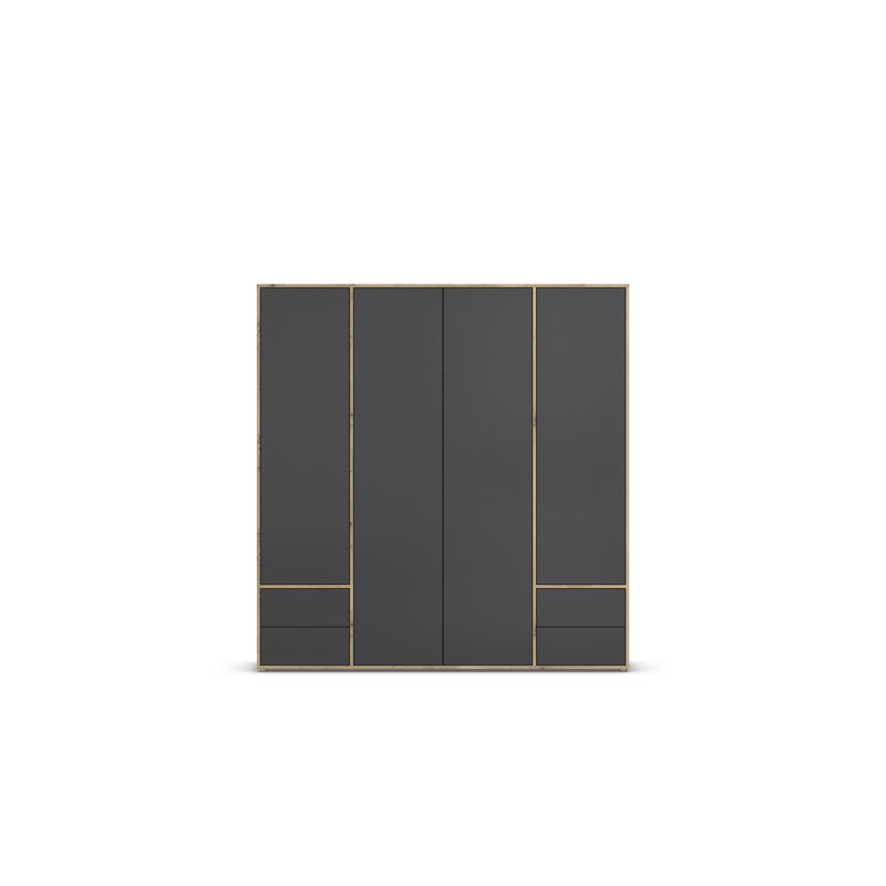 Hinged door wardrobe NABILA with push-to-open function MADE IN GERMANY, Grey Metallic/Oak Artisan, 194cm H x 187cm W x 53cm D