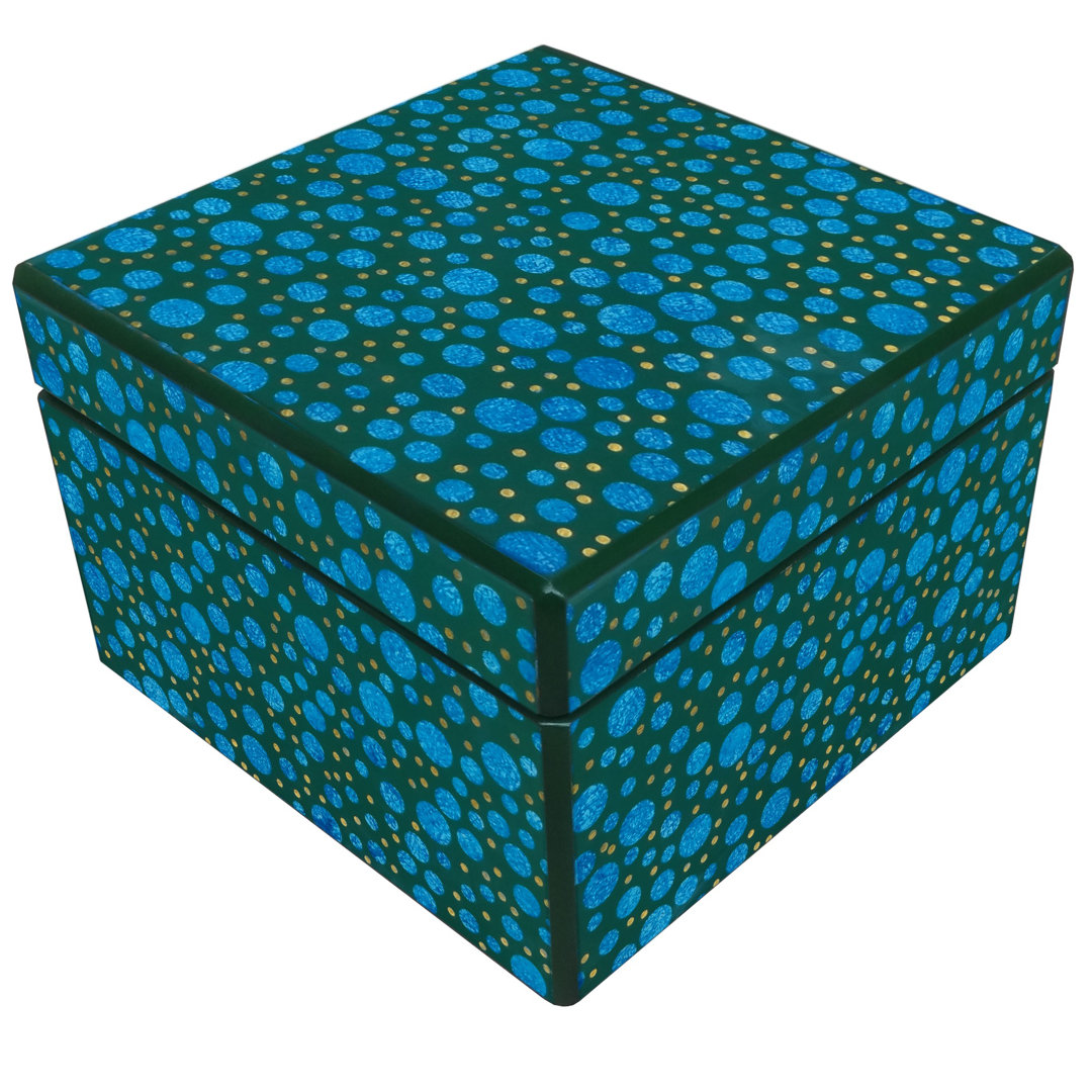 Handmade Reverse Painted Mirror Square Box in Silver Dots - Medium Arcadia Home 