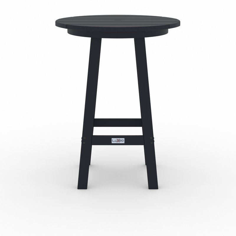 Mason-Cabo Black HDPE Round Outdoor Bar Table Set with Swivel Stools
