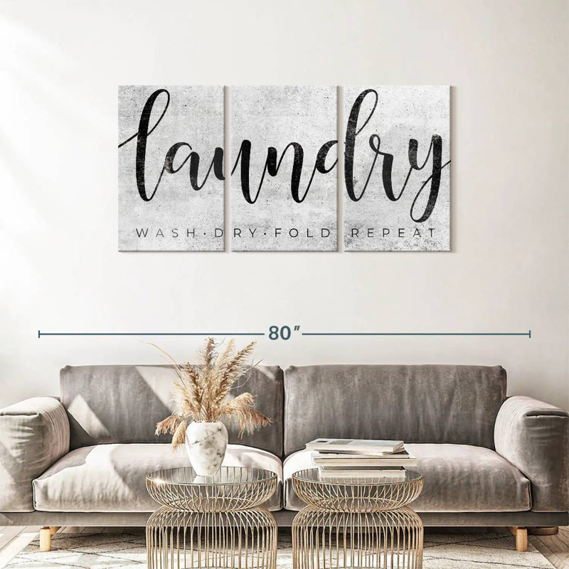 " Minimalist Laundry Sign " 3 - Pieces, 27" H x 56" W x 1.25" D