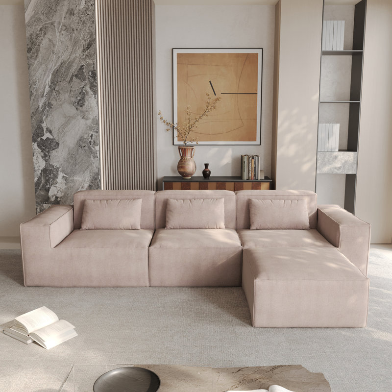 Ensemble modulaire 4 pièces avec repose-pieds 4 pièces, Khaki Cloud Velvet