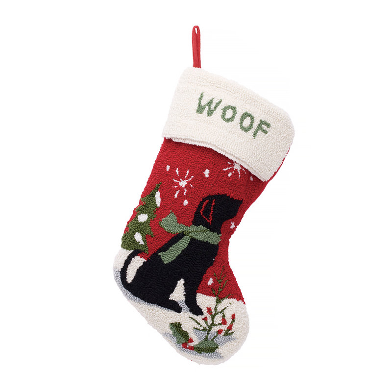 Handmade Hooked Dog Christmas Stocking