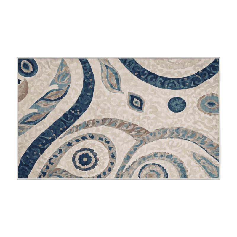 Machine Washable Beige Area Rug, Rectangle 4' x 6'