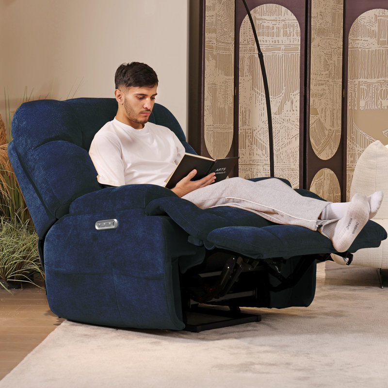  Fauteuil inclinable double gravité à deux moteurs pour personnes âgées, réglage indépendant des pieds, position infinie, bleu marine