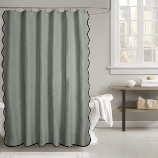 Farmhouse Linen Textured Scalloped Edge Shower Curtain