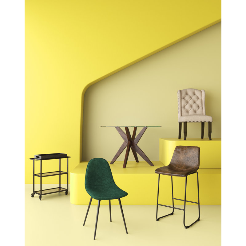 Vosburg Round Glass Top Solid Wood Base Dining Table, Brown