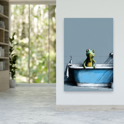 Chameleon Bath Time Serene Whimsical Contemporary Lizard Wall Art