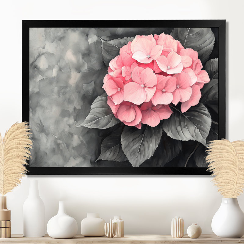 Hortensias avec une douce floraison de roses III - impressions sur toile d'hortensias, Impression d'un seul cadre photo, Noir