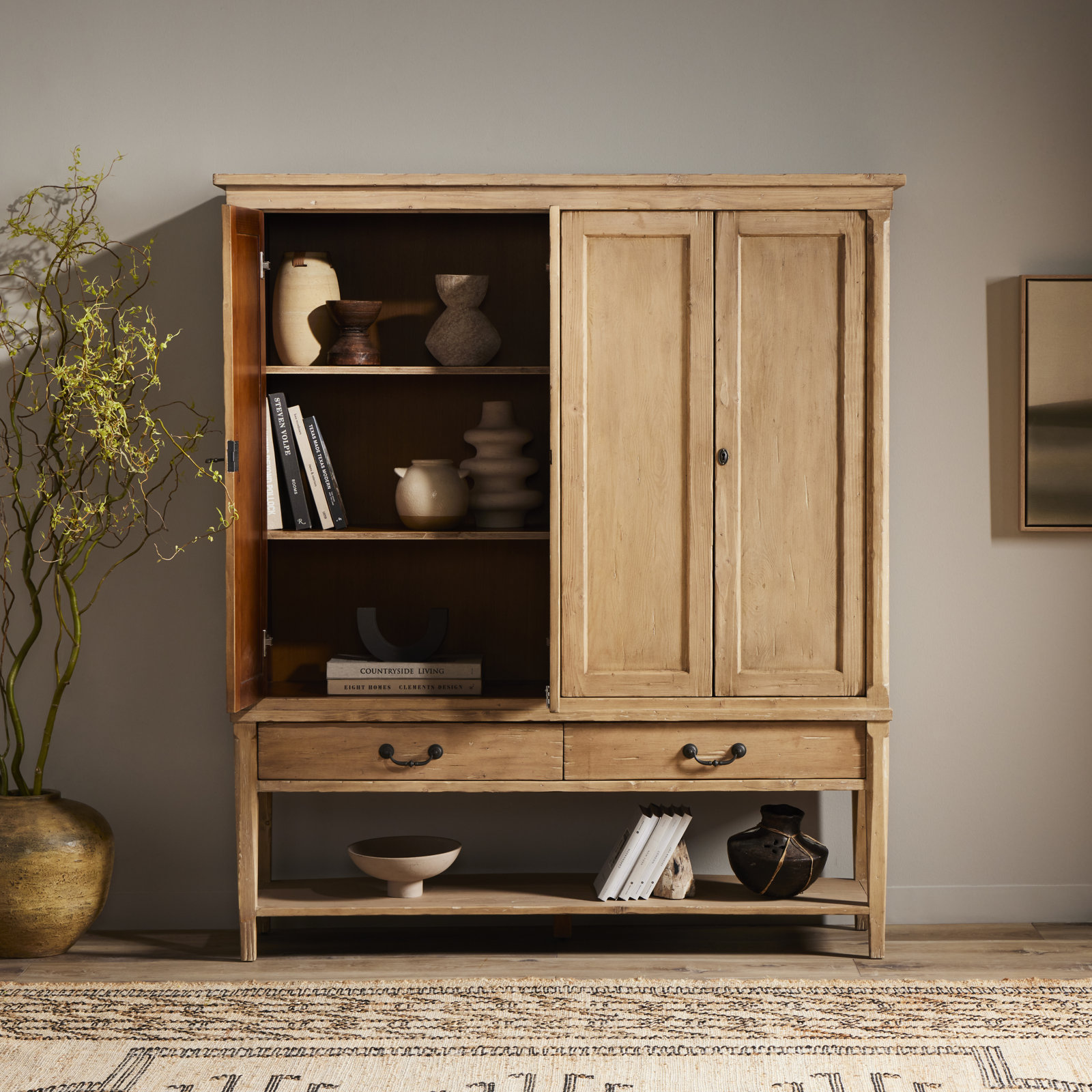 Solid Wood Armoire, Aged Light Pine