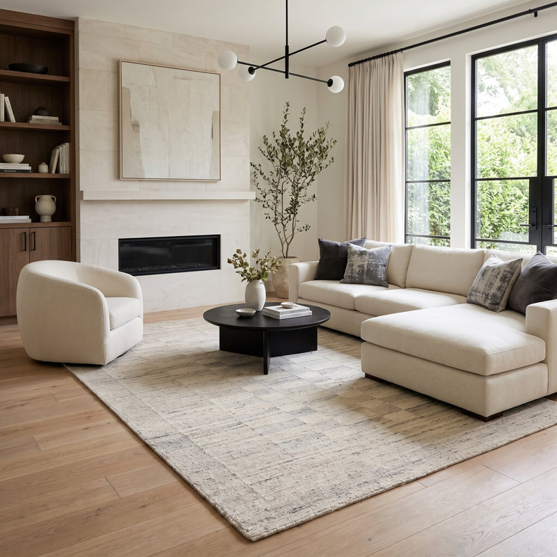 Tapis intérieur en laine noué à la main Adalyn, Grey/Beige, 10' x 14'