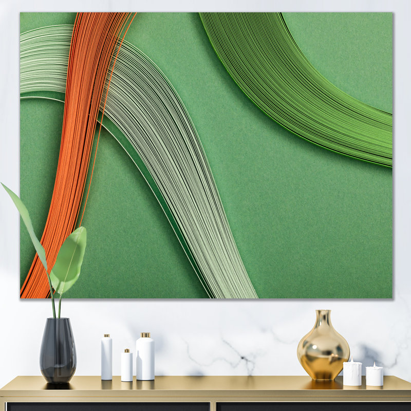 Jonction fractale verte et orange - décoration murale moderne en toile, H 8 po x l 12 po x P 1,5 po, Toile tendue