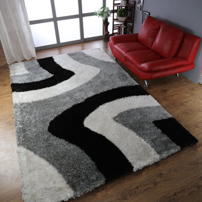 Rollins Hand Tufted Shag Polyester Eco-Friendly Area Rugs - Rectangle, Multicolor, Contemporary Modern Design, High Pile Thick Handmade Anti Skid Area Rugs for Living Room, Bed Room