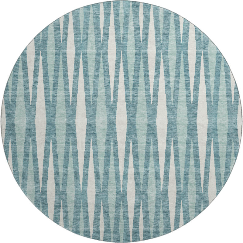Premium Machine Washable Prisco Teal Rug, Round 8'