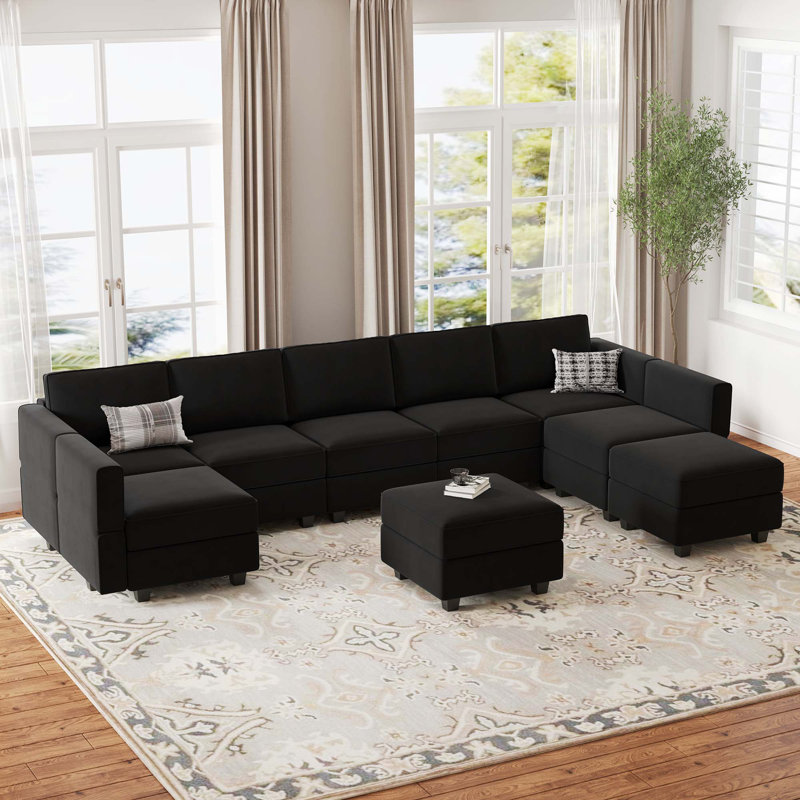 Teangela 11 - Piece Velvet Sectional, Black Velvet