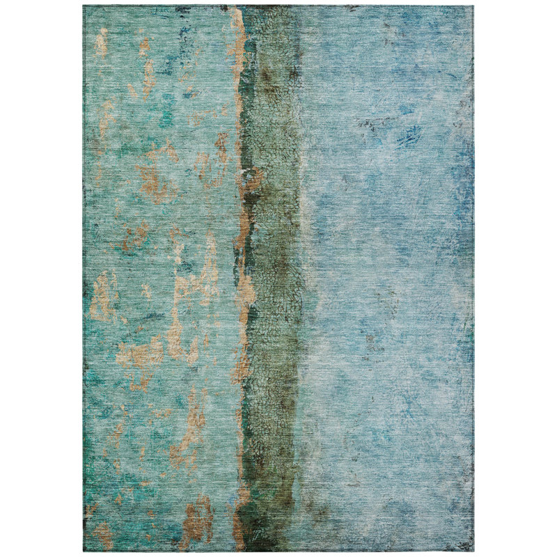 Tapis d'extérieur lavable abstrait bleu et or 10 pi x 14 pi