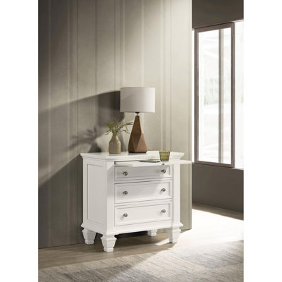 Table de chevet Charmant 3 blanc crème avec plateau escamotable amovible Mécanisme rétractable élégant