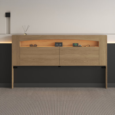 Queen Headboard, Storage, RGB LED Lighting, USB & AC Charging Station, Recessed Baseboard – Modern Wood Bedroom Furniture