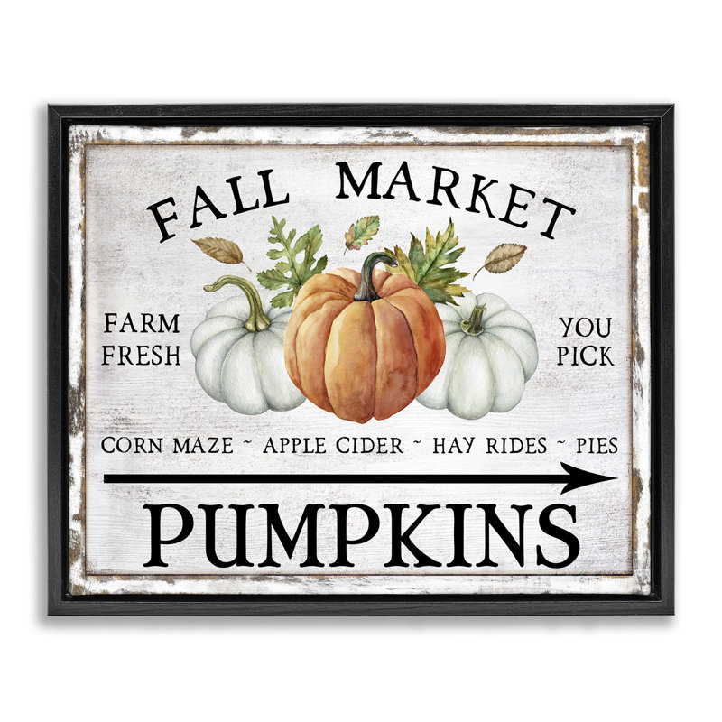 «Fall Market Pumpkins», art mural encadré noir sur toile flottante par Creatif Belle, H 25 po x l 31 po