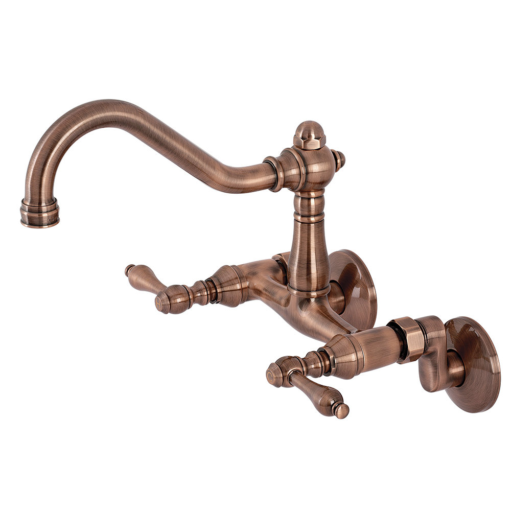 Kingston Brass Vintage Double-Handle 2-Hole Wall-Mount Bridge Kitchen Faucet Kingston Brass
