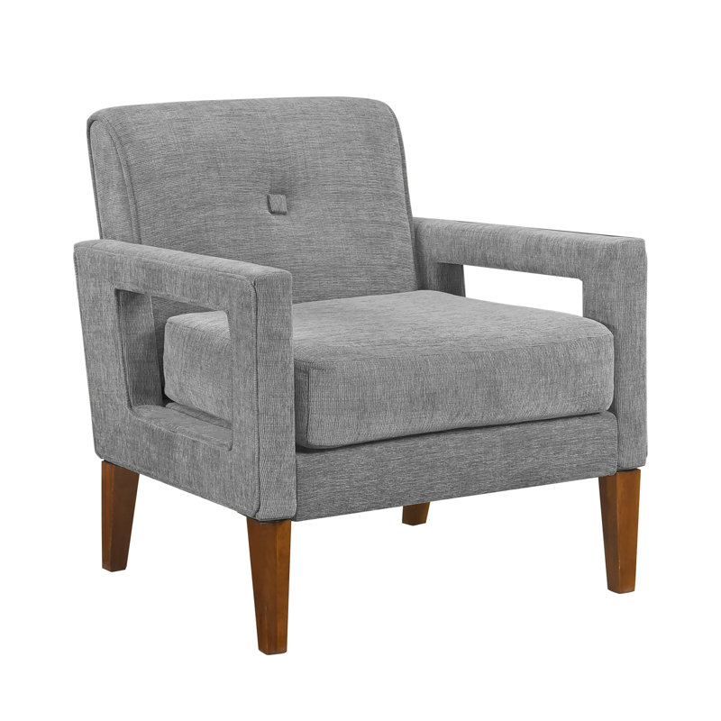 Modern Gray Armchair With Pocket Coils, Chenille Upholstery, Solid Wood And Plywood, Reversible Seat, Walnut Legs, 300Lb Support, Hassle - Install Frame, Easy Assembly