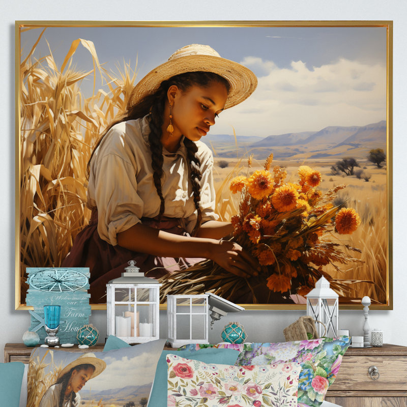 «African Harvest Abundance V», reproduction sur toile, H 24 po x l 32 po x P 1 po, Cadre flottant doré